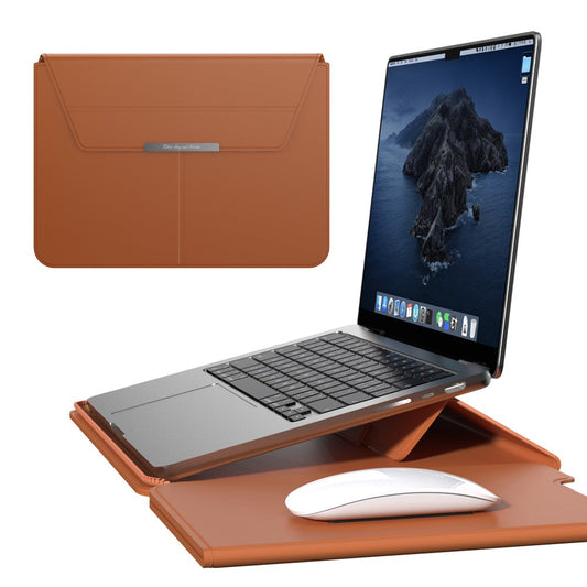 13–14 Inch Leather Laptop Sleeve with Stand – Detachable Protective Case & Carry Bag