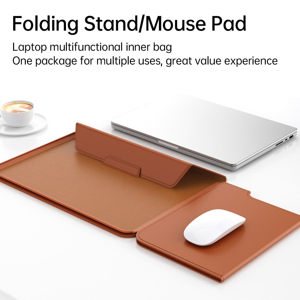 13–14 Inch Leather Laptop Sleeve with Stand – Detachable Protective Case & Carry Bag