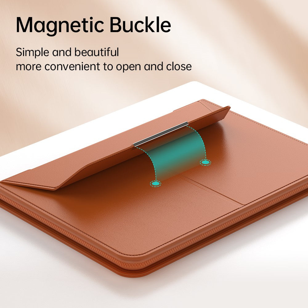 13–14 Inch Leather Laptop Sleeve with Stand – Detachable Protective Case & Carry Bag