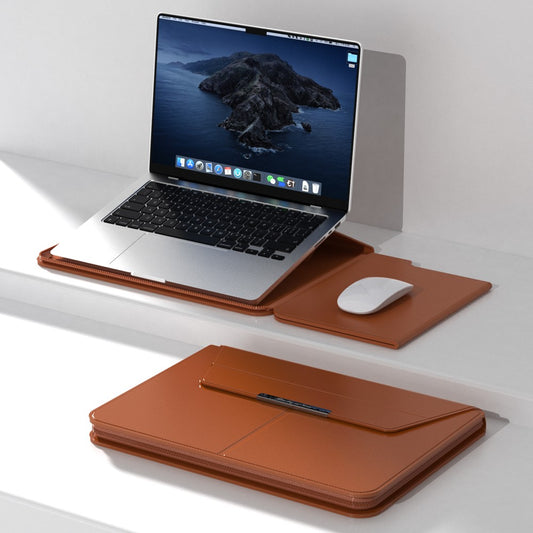 13–14 Inch Leather Laptop Sleeve with Stand – Detachable Protective Case & Carry Bag