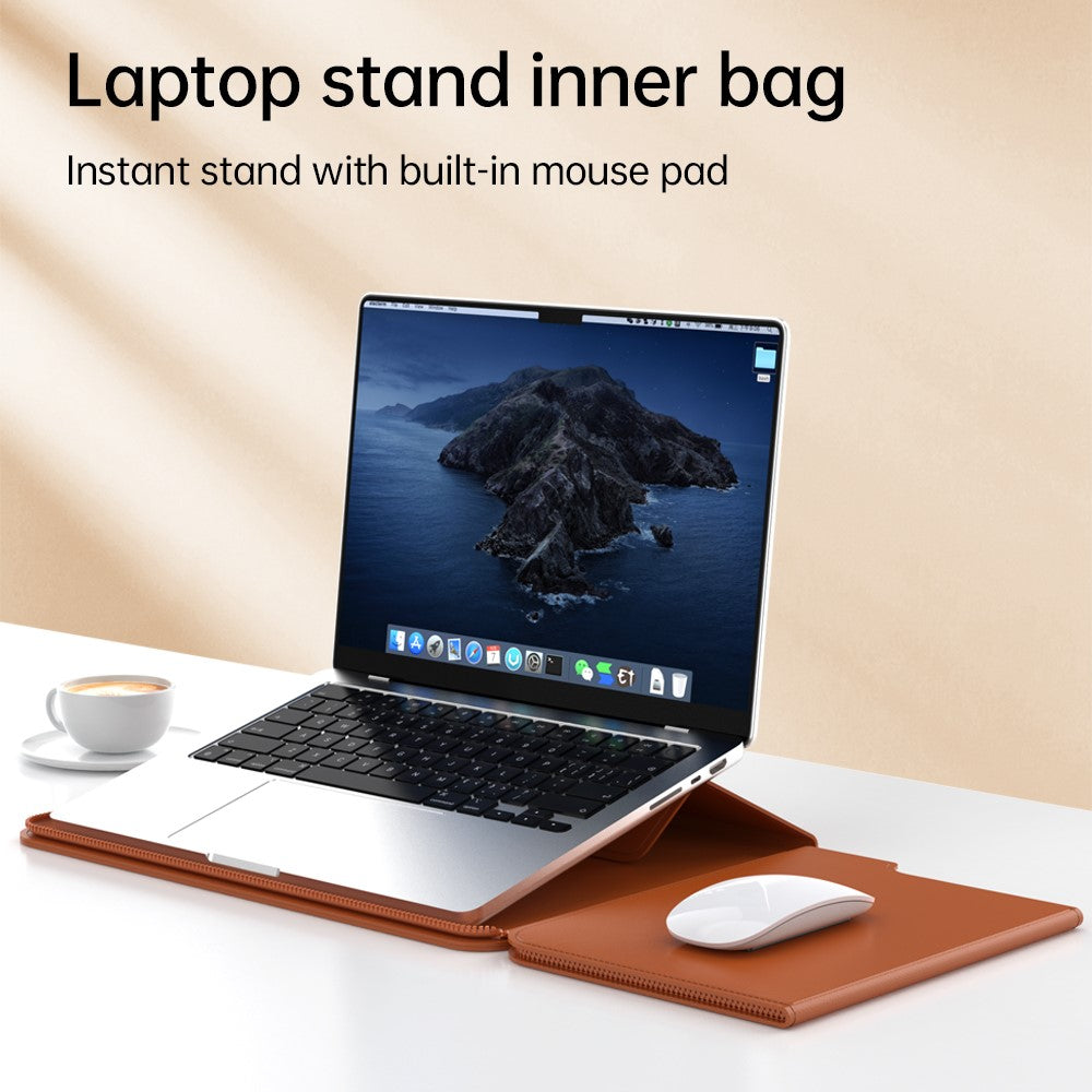 13–14 Inch Leather Laptop Sleeve with Stand – Detachable Protective Case & Carry Bag