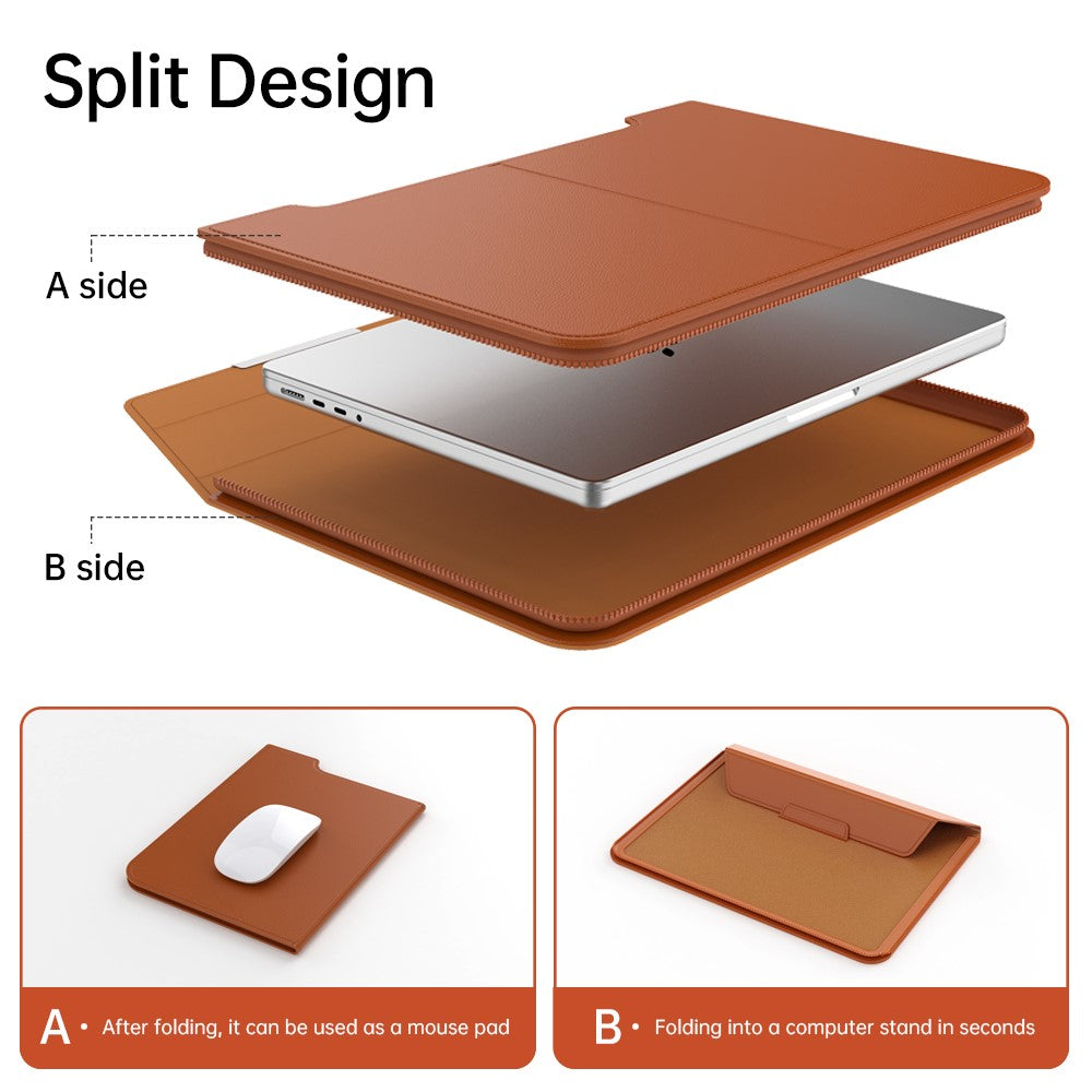13–14 Inch Leather Laptop Sleeve with Stand – Detachable Protective Case & Carry Bag
