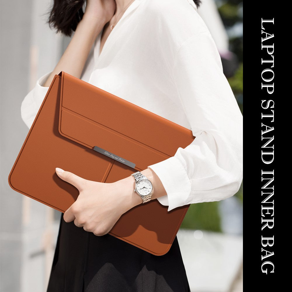 13–14 Inch Leather Laptop Sleeve with Stand – Detachable Protective Case & Carry Bag