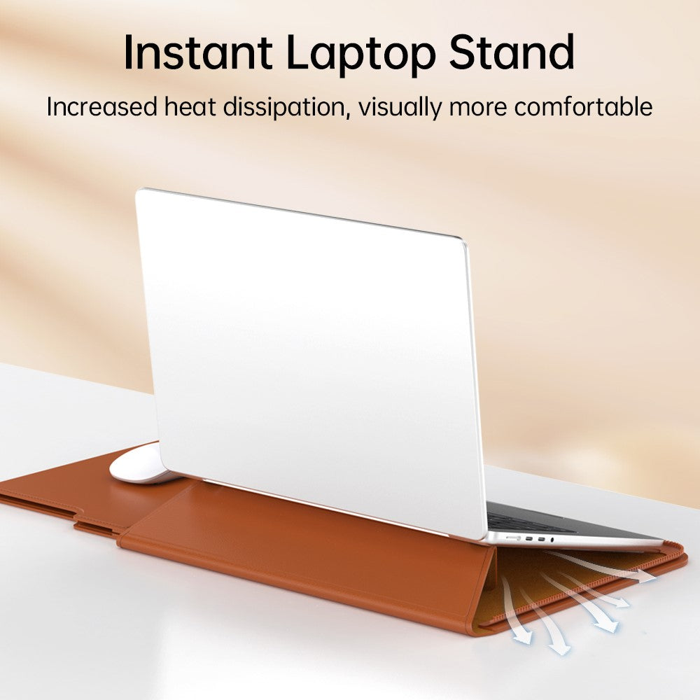 13–14 Inch Leather Laptop Sleeve with Stand – Detachable Protective Case & Carry Bag