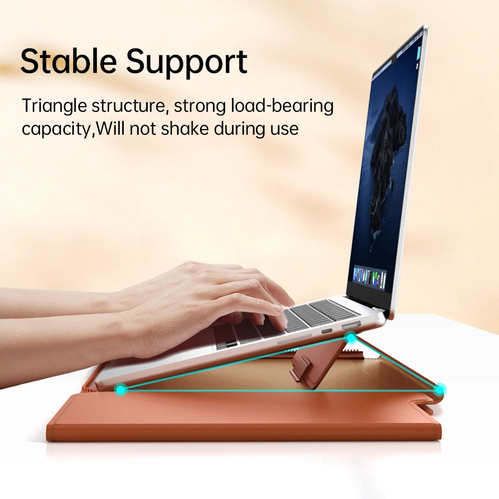 13–14 Inch Leather Laptop Sleeve with Stand – Detachable Protective Case & Carry Bag