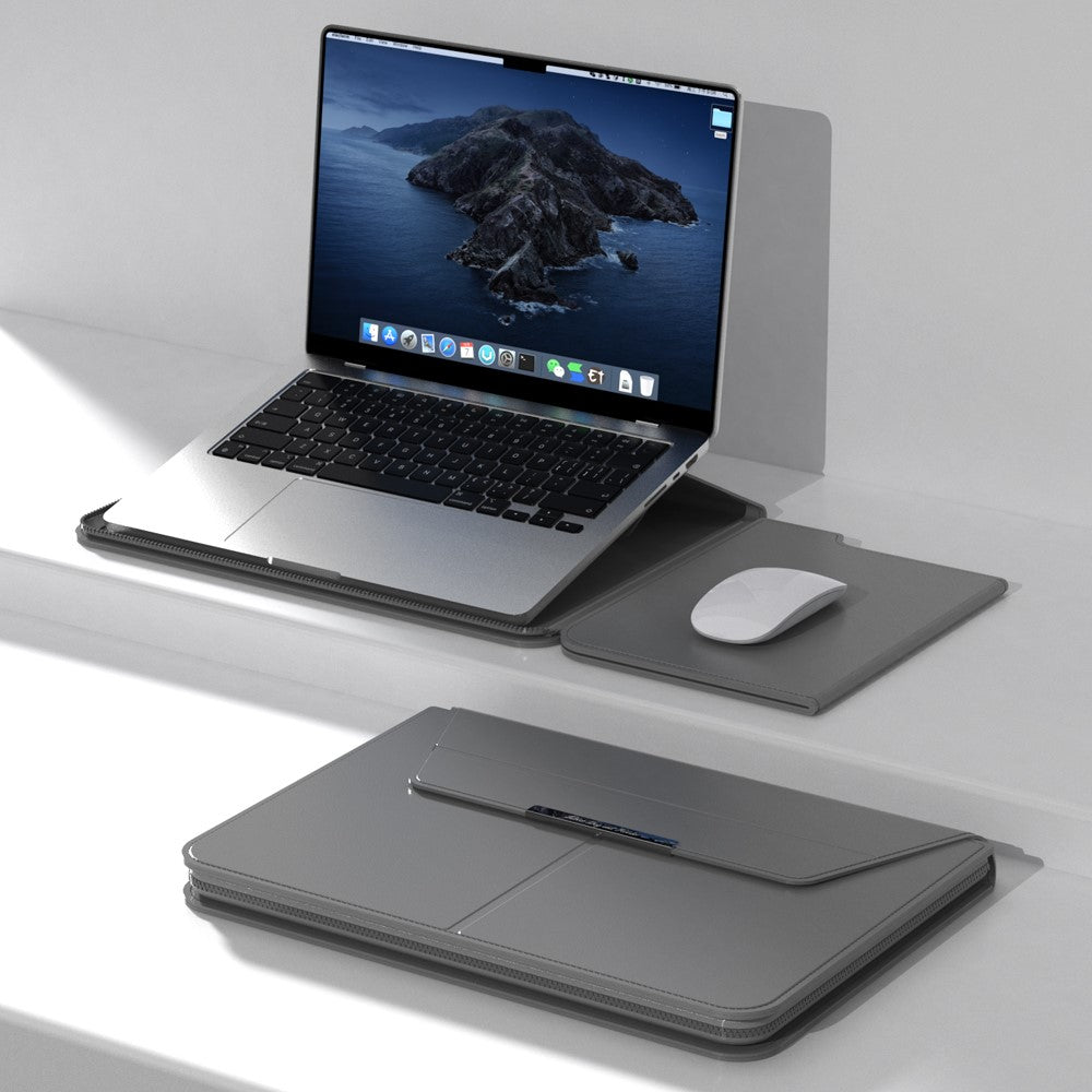 13–14 Inch Leather Laptop Sleeve with Stand – Detachable Protective Case & Carry Bag