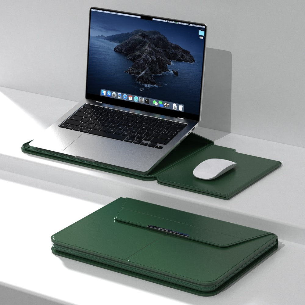 13–14 Inch Leather Laptop Sleeve with Stand – Detachable Protective Case & Carry Bag