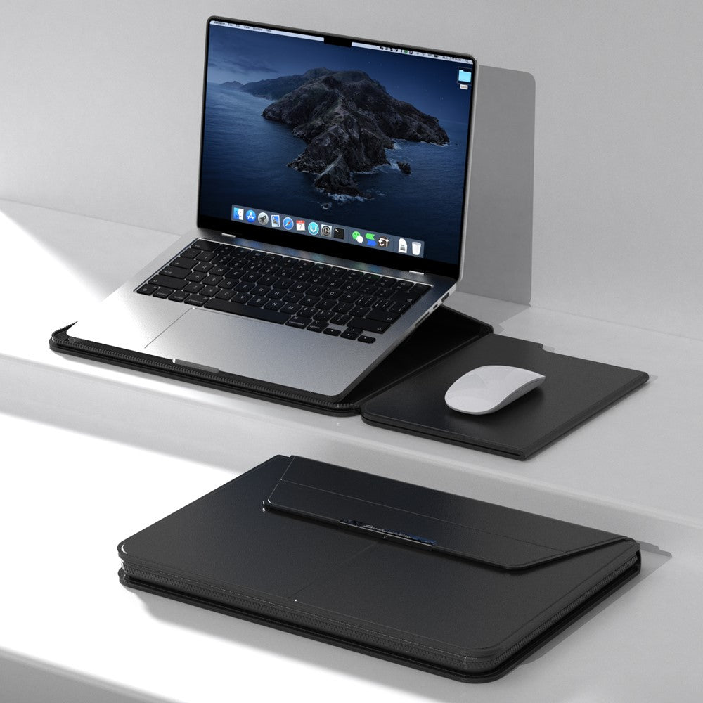 13–14 Inch Leather Laptop Sleeve with Stand – Detachable Protective Case & Carry Bag