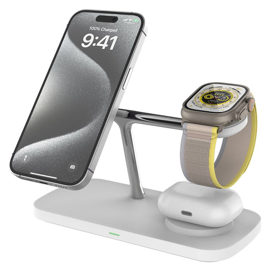 Fast Charger for Both iPhone and Samsung, Apple Watch & Earbuds - Qi2 15W 3-in-1 Magnetic Wireless Charging Stand