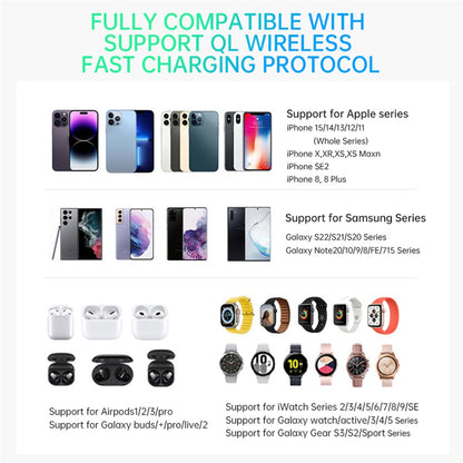 Fast Charger for Both iPhone and Samsung, Apple Watch & Earbuds - Qi2 15W 3-in-1 Magnetic Wireless Charging Stand
