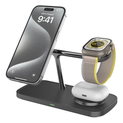 Fast Charger for Both iPhone and Samsung, Apple Watch & Earbuds - Qi2 15W 3-in-1 Magnetic Wireless Charging Stand