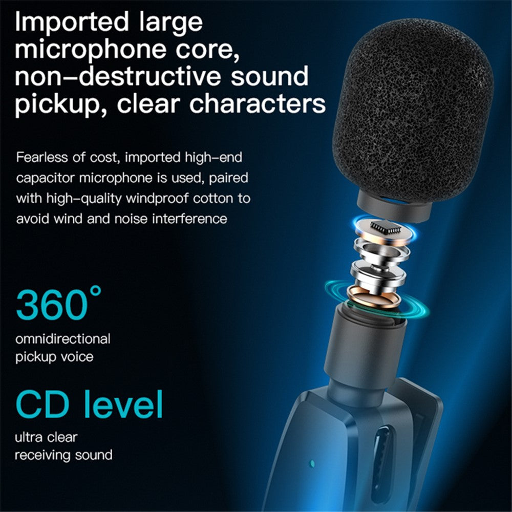 AI Noise Reduction Wireless Bluetooth Lavalier Microphone iPhone / Type-C / 3.5mm Receiver + 2 Transmitter Mic Set