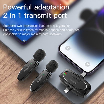 AI Noise Reduction Wireless Bluetooth Lavalier Microphone iPhone / Type-C / 3.5mm Receiver + 2 Transmitter Mic Set