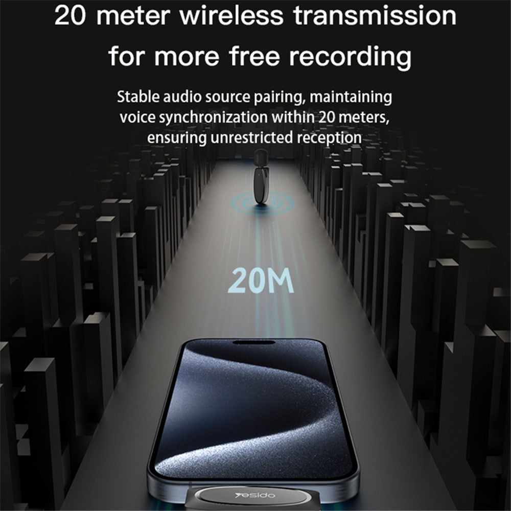 AI Noise Reduction iPhone Lightning Wireless Lavalier Bluetooth Microphone, Recording Mic (1 Transmitter + 1 Receiver)