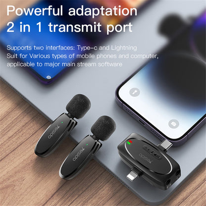 AI Noise Reduction iPhone Lightning Wireless Lavalier Bluetooth Microphone, Recording Mic (1 Transmitter + 1 Receiver)
