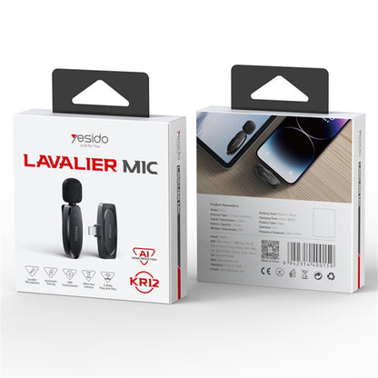 AI Noise Reduction iPhone Lightning Wireless Lavalier Bluetooth Microphone, Recording Mic (1 Transmitter + 1 Receiver)